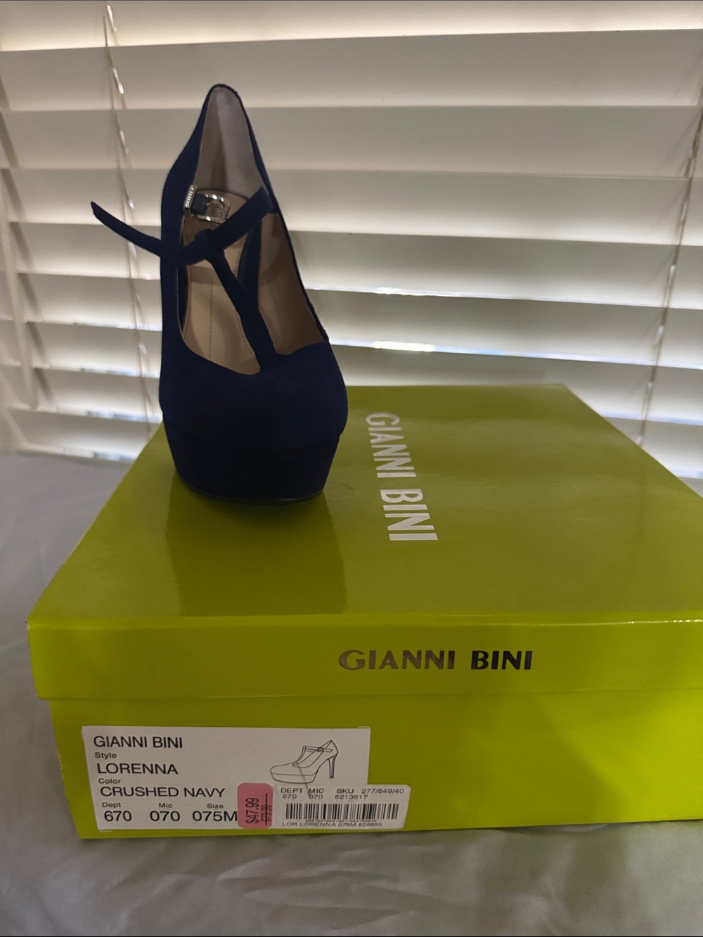 Gianni Bini Crushed Navy T-Strap Platform Pump